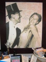 Dorothy Stettner "dancing" with Fred Astaire on a clever poster "photoshopped" by her son for her 70th Birthday.