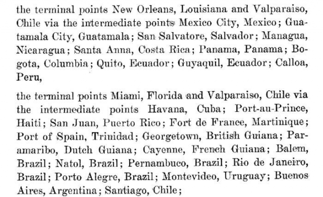 Caribbean islands and cities around the circumference of South America are named as intermediate points in Veterans Air CAB application.