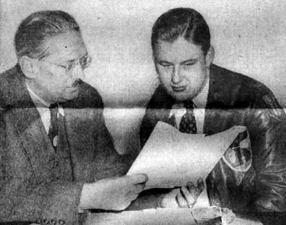 Photo from Newark, NJ Star-Ledger, 1946-02-25, shows Robert Chambers confirming with Veterans Air Vice President, Harvey G. Stephenson